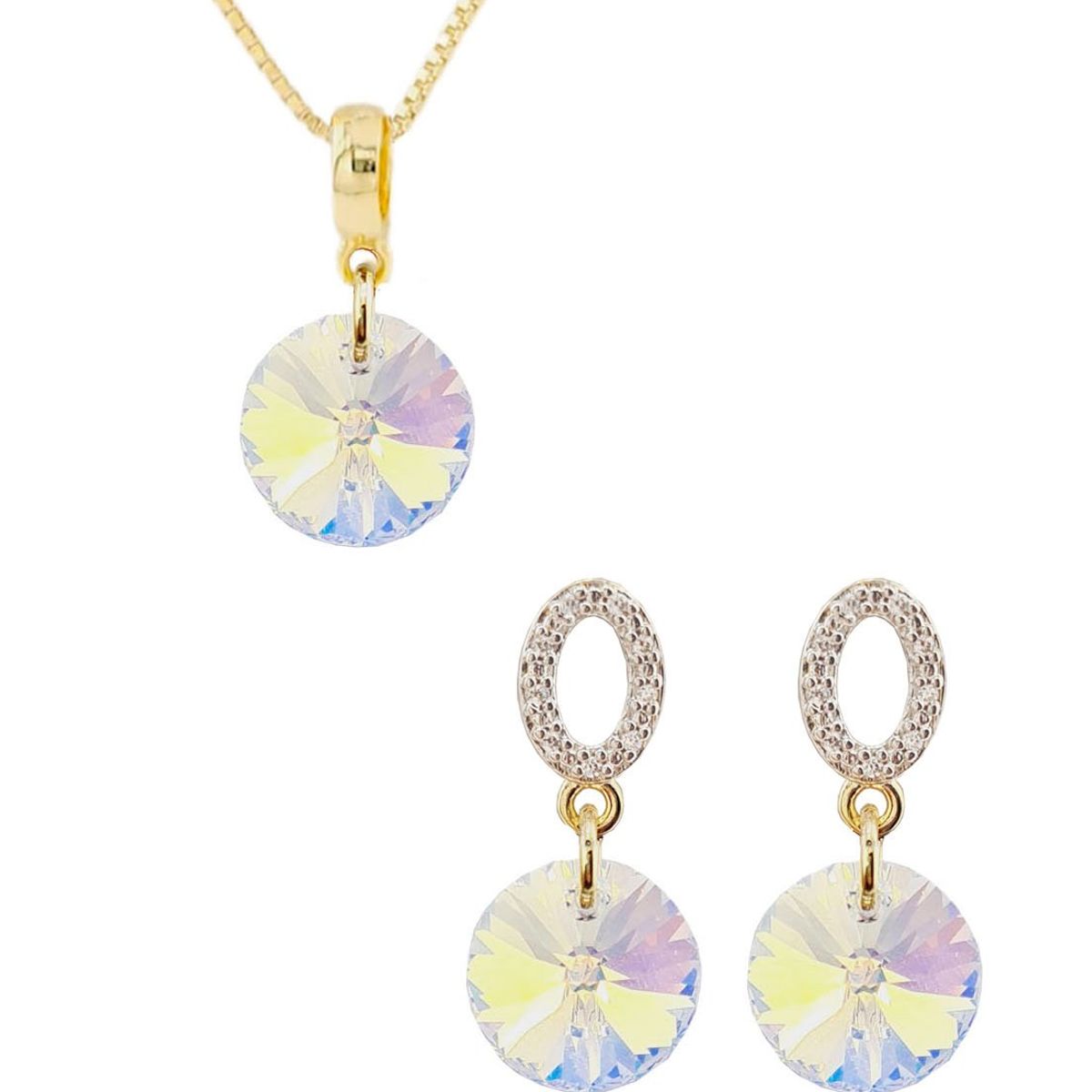 JOYAS MONTERO - Conjunto Madrid Gold 24K creado con cristales de Swarovski® Aurora Boreal