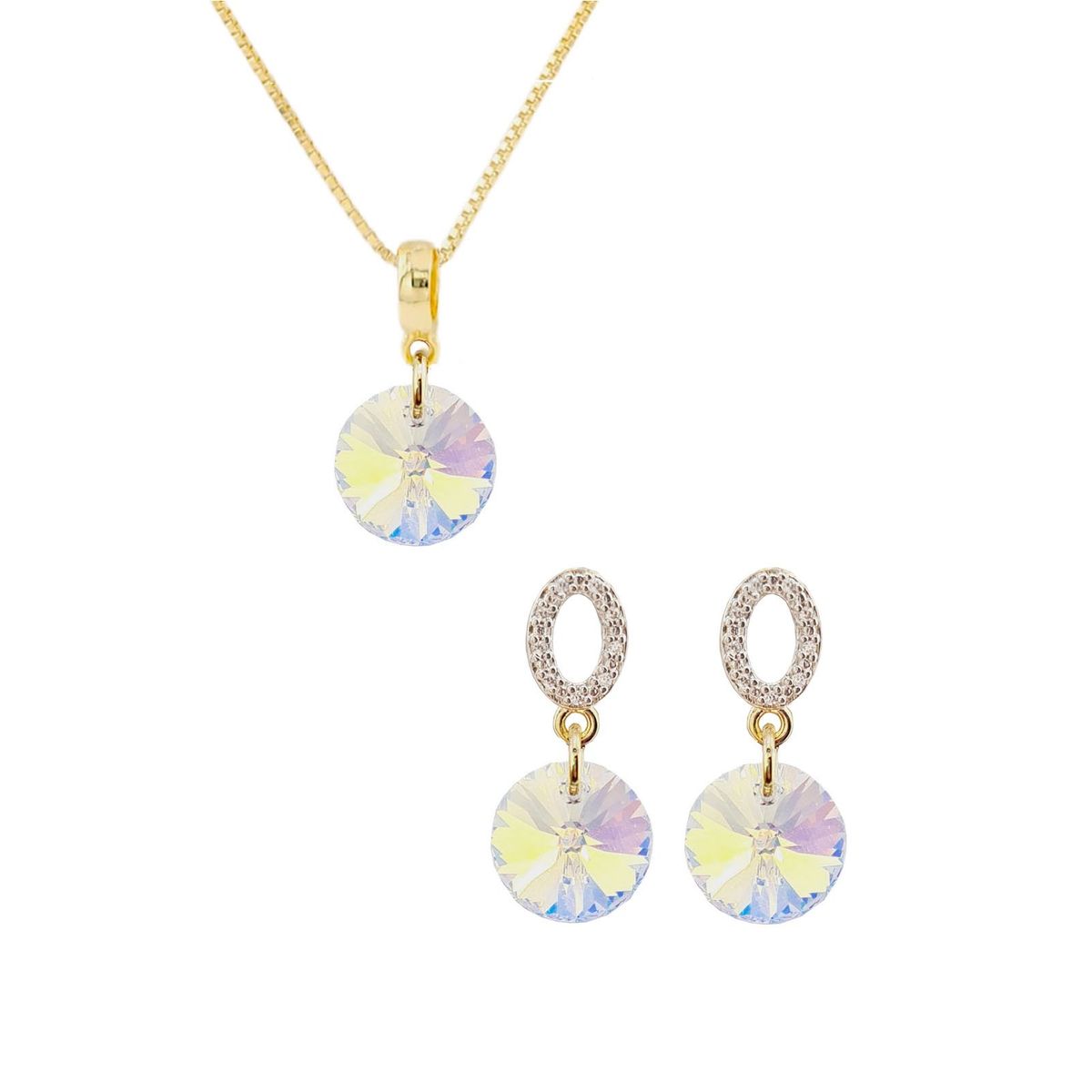 JOYAS MONTERO - Conjunto Madrid Gold 24K creado con cristales de Swarovski® Aurora Boreal