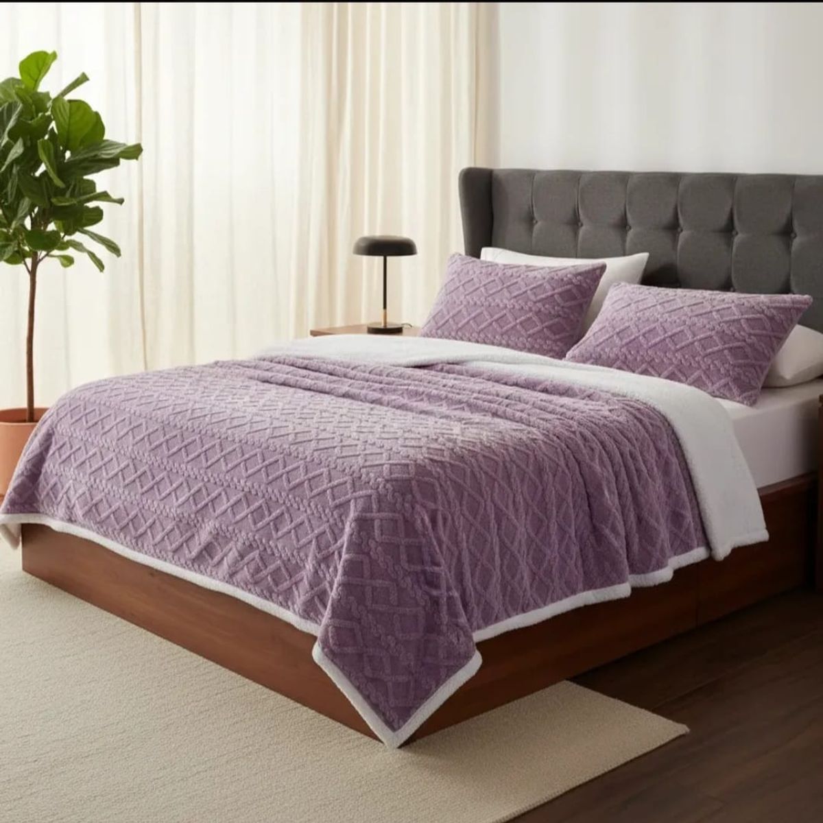 GENERICO - Frazada con Relieve Sherpa Lila, 2 P Medida 200 x 230 cm