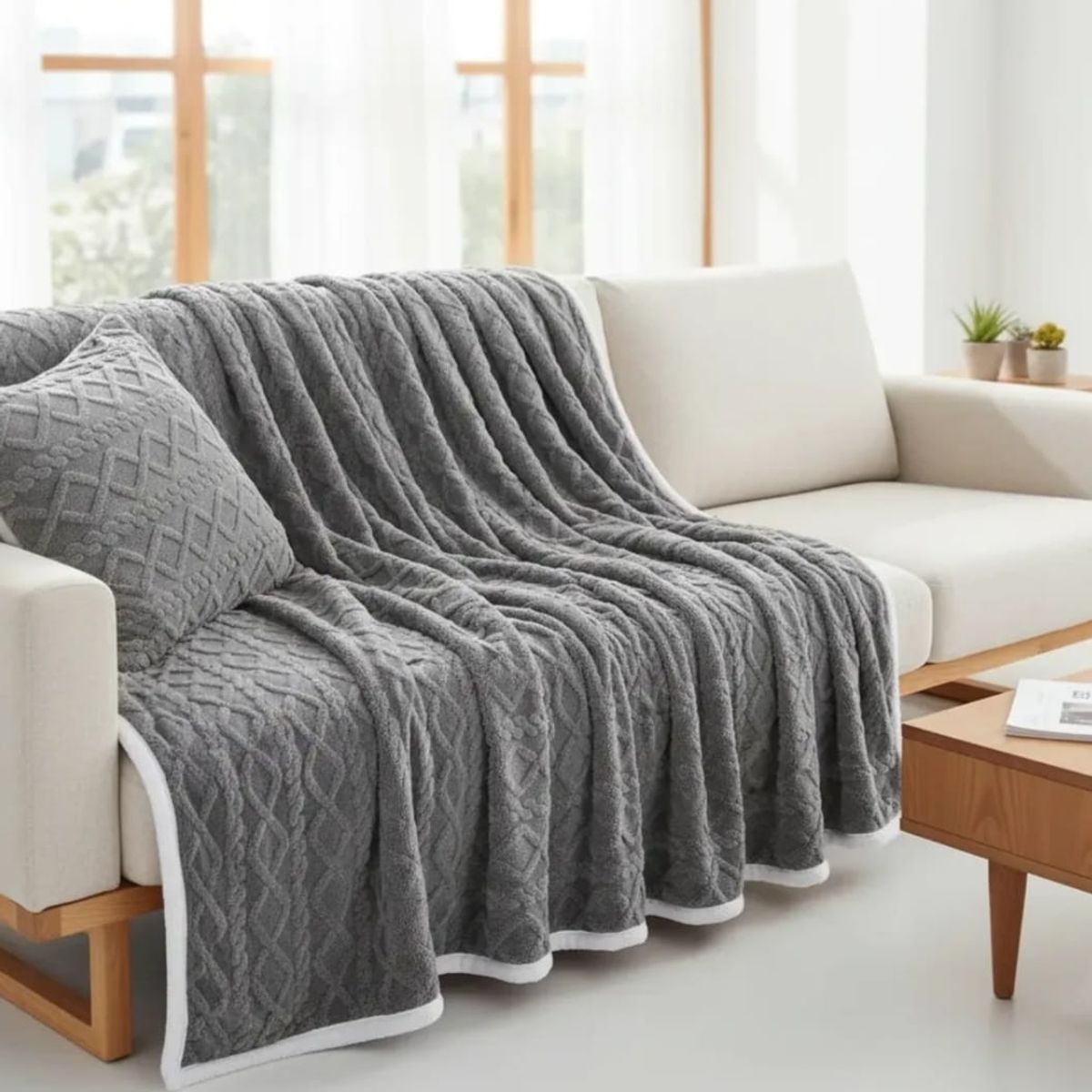 GENERICO - Frazada con Relieve Sherpa Gris Oscuro, 2 P Medida 200 x 230 cm