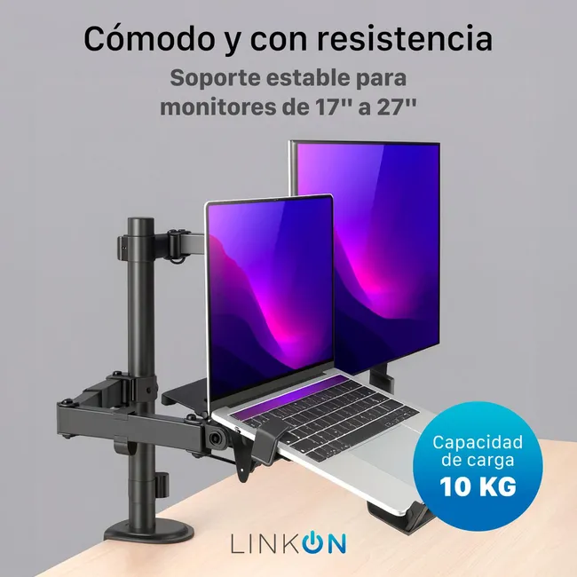 LINKON - Soporte Brazo Doble Para Monitor Notebook Linkon Escritorio
