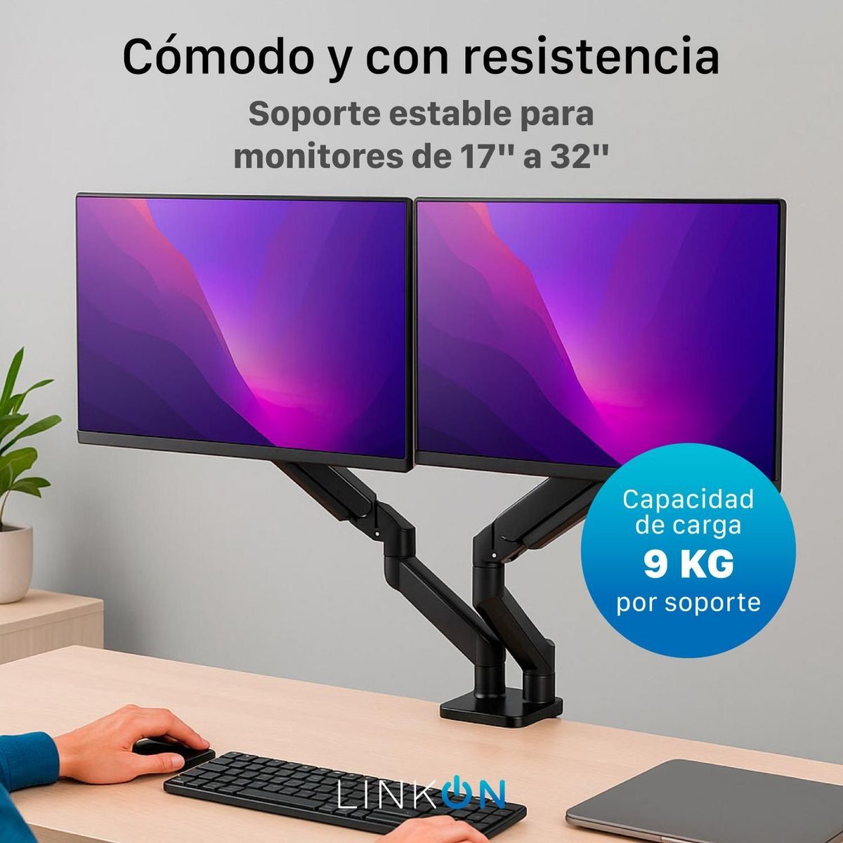 LINKON - Brazo Soporte Doble Para 2 Monitores Linkon Escritorio Gas