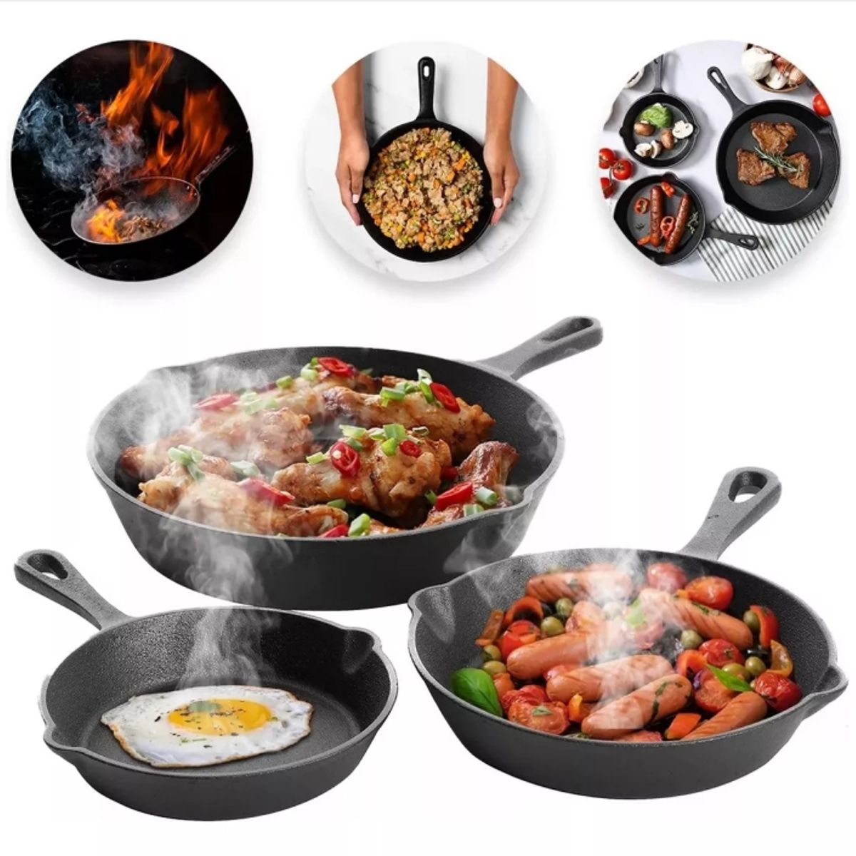 TNAKIEX - Sarten Hierro Fundido Sartene Antiadherente Juego De 3piezas