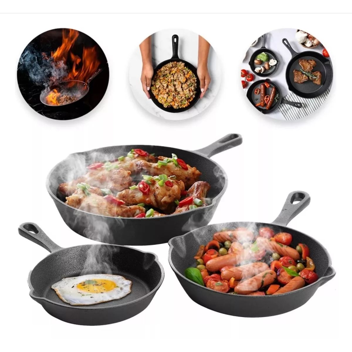 TNAKIEX - Sarten Hierro Fundido Sartene Antiadherente Juego De 3piezas