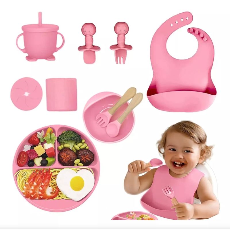 TNAKIEX - Set Alimentación Silicona Bebe 10 Pcs No Toxico Sin Bpa-Rosa