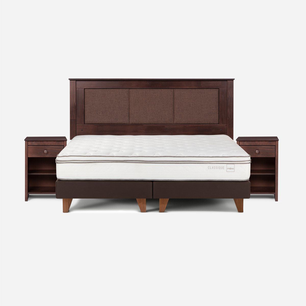 ROSEN - Cama Classique+ 2 Plazas + Respaldo Rachel y Velador Ferrara