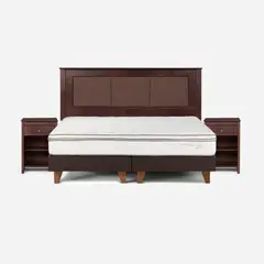ROSEN - Cama Classique+ 2 Plazas + Respaldo Rachel y Velador Ferrara