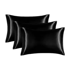 CASATUA - Funda Almohada Satin Tipo Seda Set 3 Unidades - Negro - 76x50
