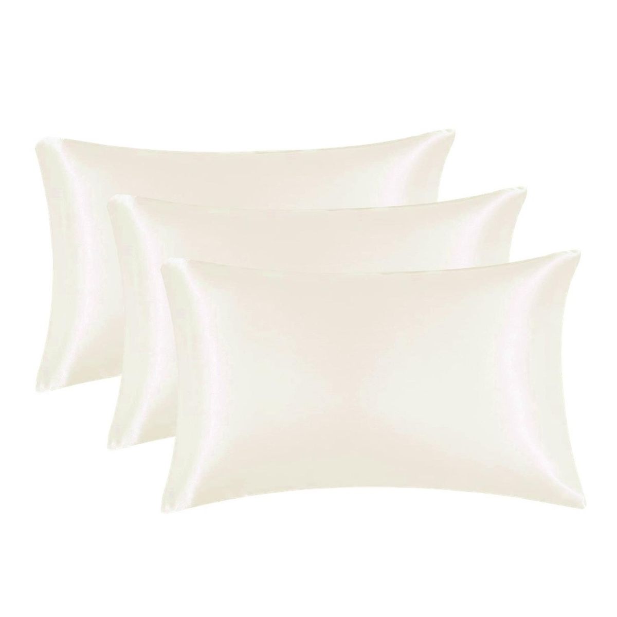 CASATUA - Funda Almohada Satin Tipo Seda Set 3 Unidades - Crema - 76x50