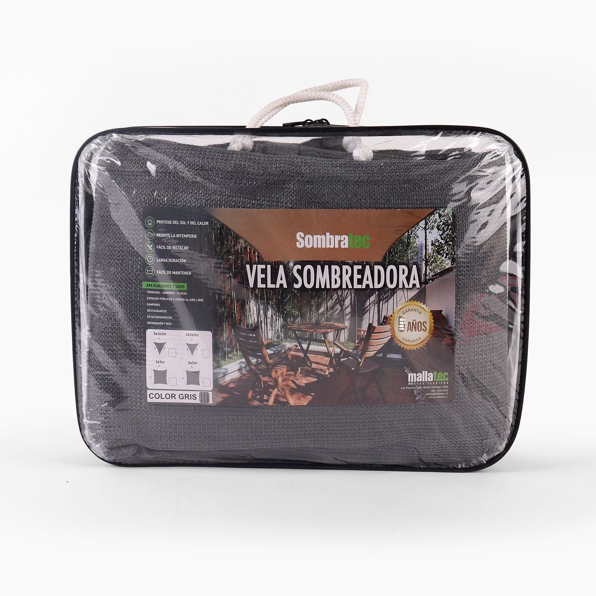 SOMBRATEC - Vela sombreadora cuadrada gris 3x3 m