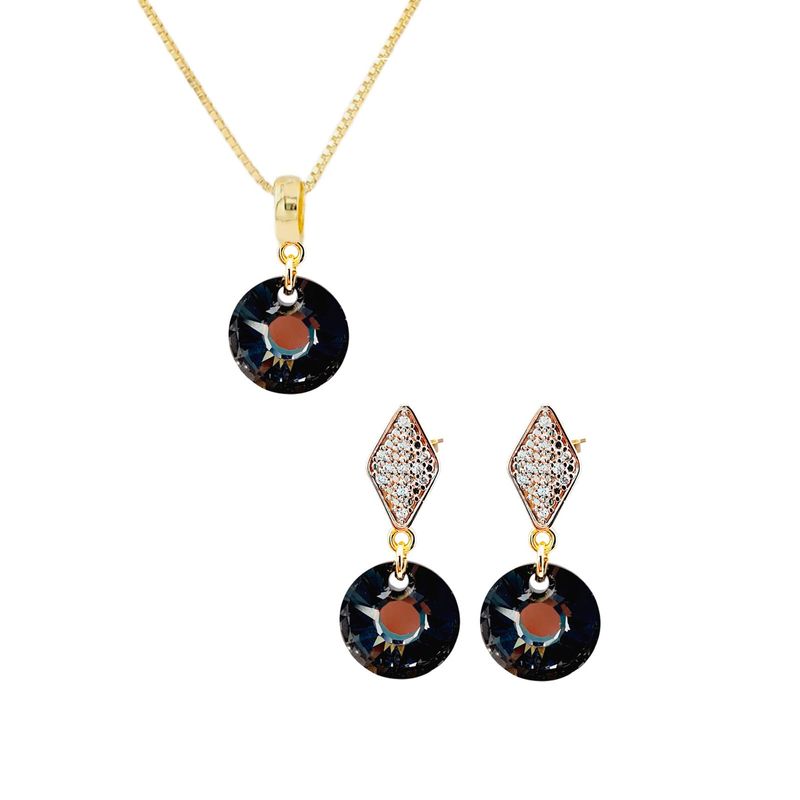 JOYAS MONTERO - Aros Collar Conjunto Enigma Gold Cristales Genuinos Silver Night