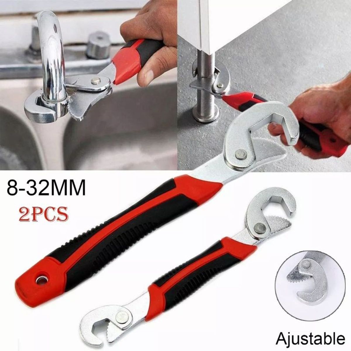 GENERICO - Pack X2 Llaves Tuerca Corona Ajustables Universales 8-32mm