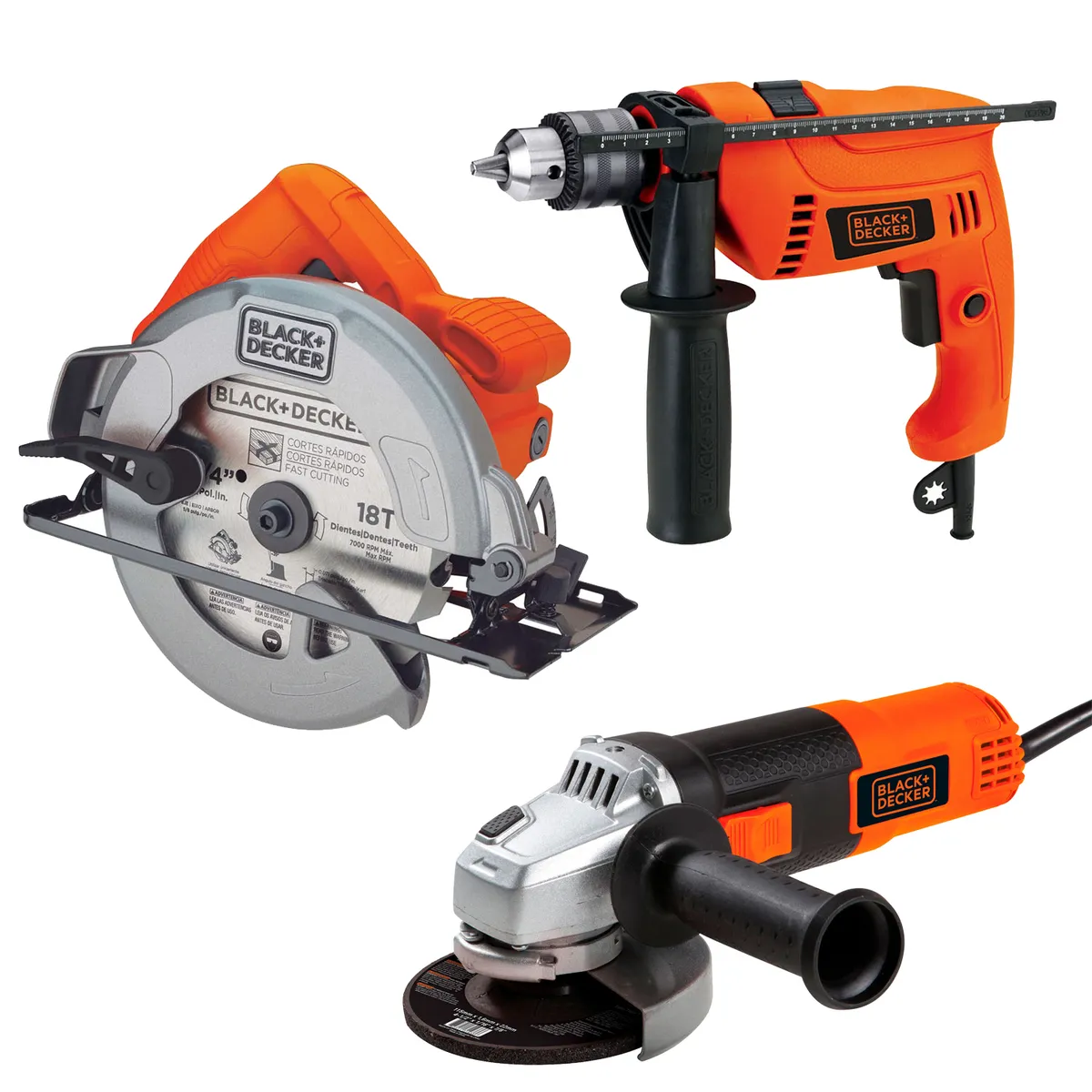 BLACK+DECKER - Sierra Circular + Taladro Percutor + Esmeril BLACK+DECKER