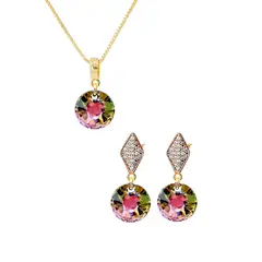 JOYAS MONTERO - Aros + Collar Conjunto Enigma Gold 24K Cristal Genuino Vitral Light