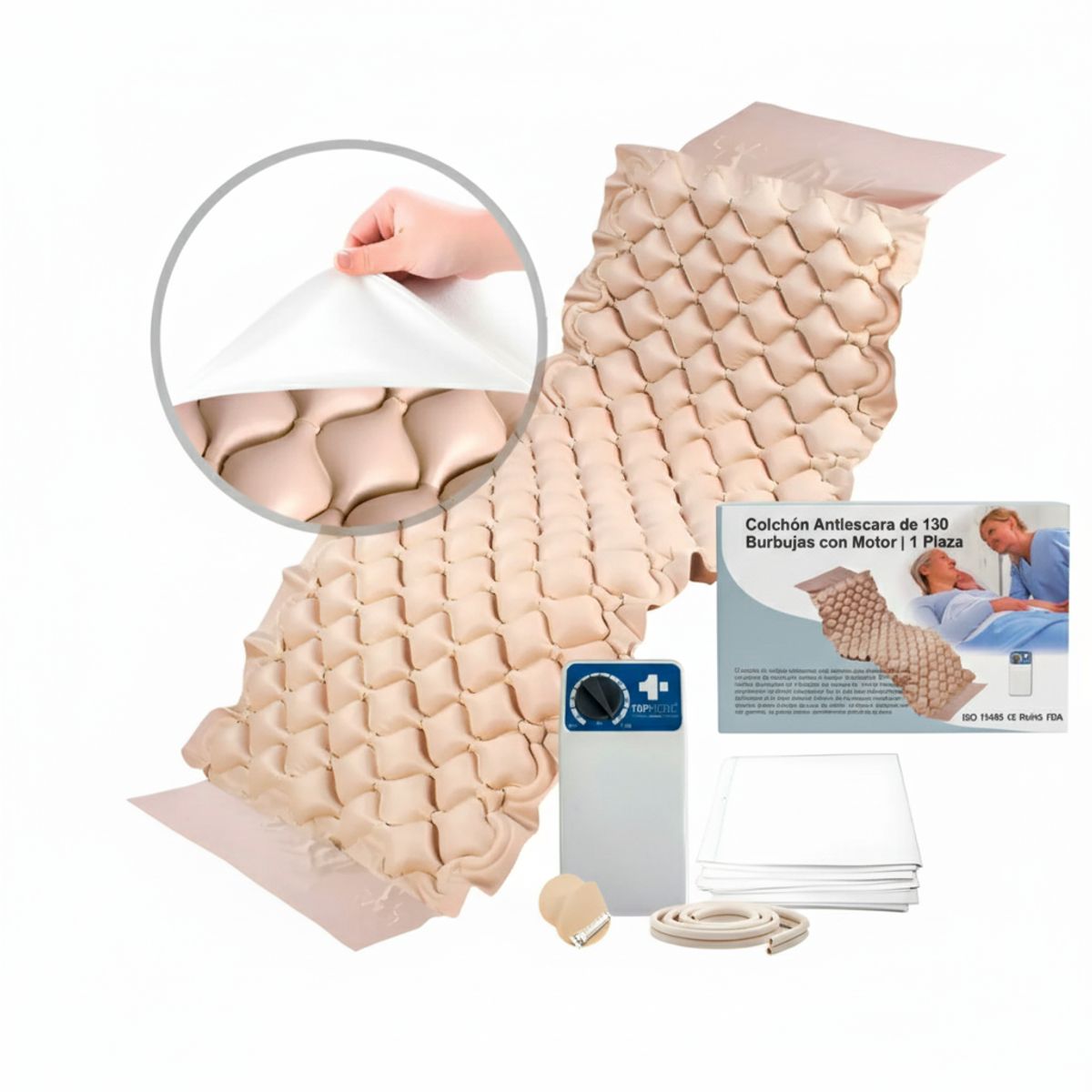TOPMEDIC - Colchón Antiescaras Eléctrico de Plaza y Media + Cobertor Impermeable