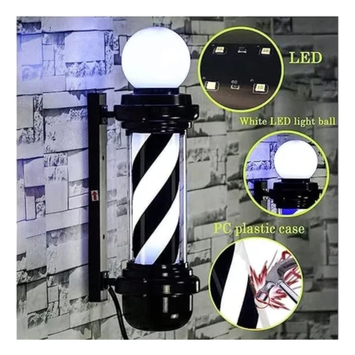 GENERICO - Poste Iluminado de Barberia Peluquería Negro