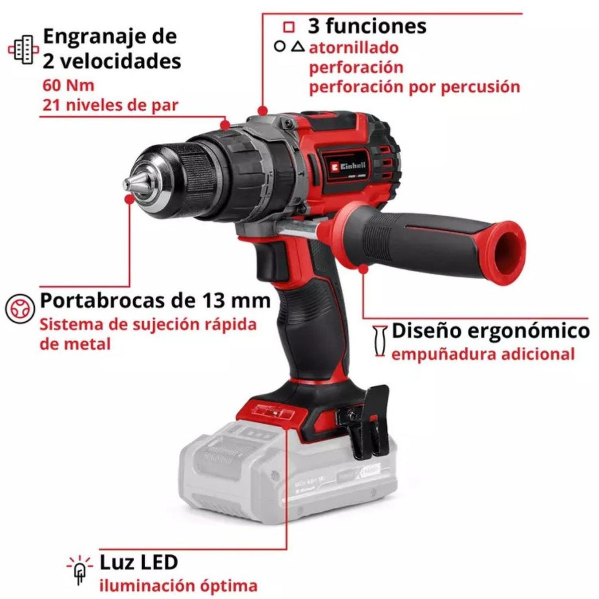 EINHELL - Taladro Percutor Einhell Tp-cd 1860 Li- I Bl - Sin Baterías