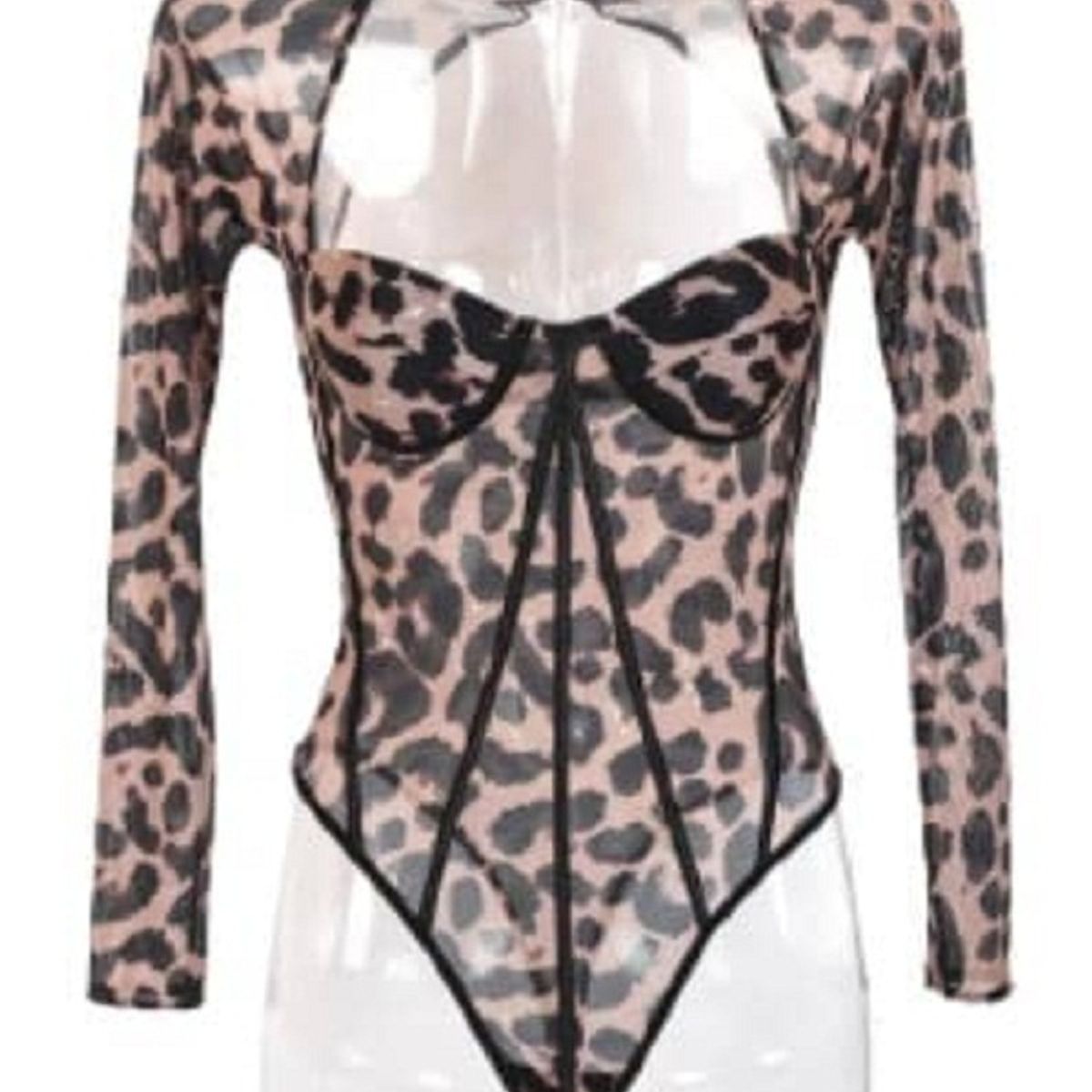 GENERICO - Body Sexy Con Estampado de Leopardo Para Mujer Top De Manga Larga