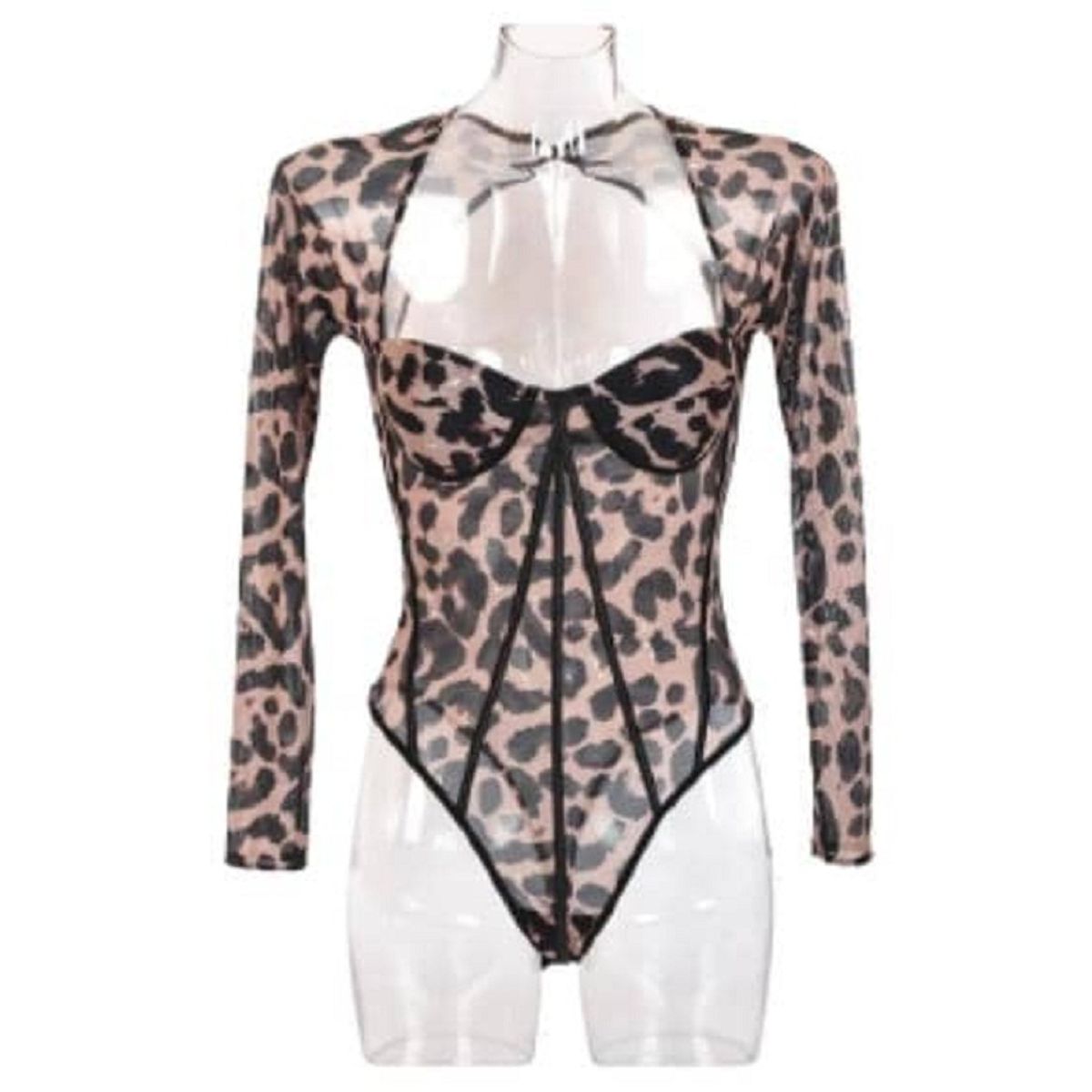 GENERICO - Body Sexy Con Estampado de Leopardo Para Mujer Top De Manga Larga