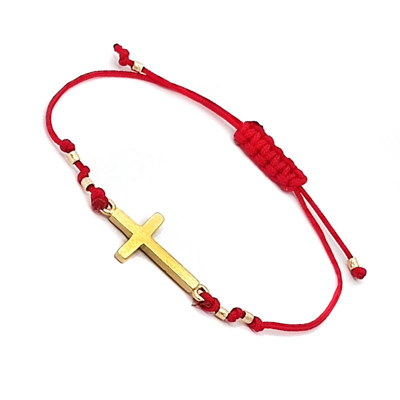 ANDREA COGGIOLA JOYAS - Pulsera Cruz Enchapado Oro 18K Cordón Rojo