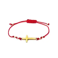 ANDREA COGGIOLA JOYAS - Pulsera Cruz Enchapado Oro 18K Cordón Rojo