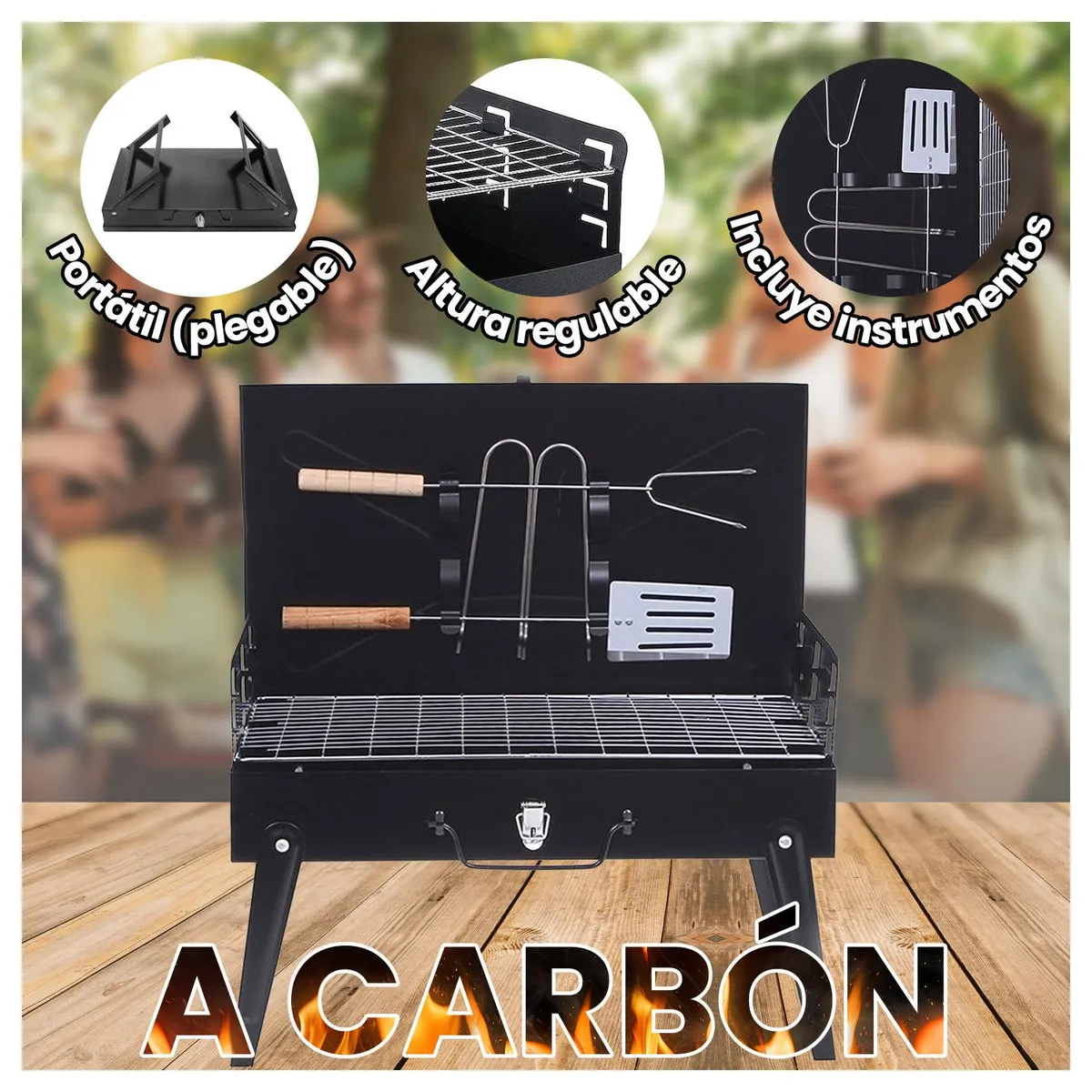 GLOBAL LATIN GROUP - Mini Parrilla Plegable Portátil Tipo Maleta para Asados a Carbón