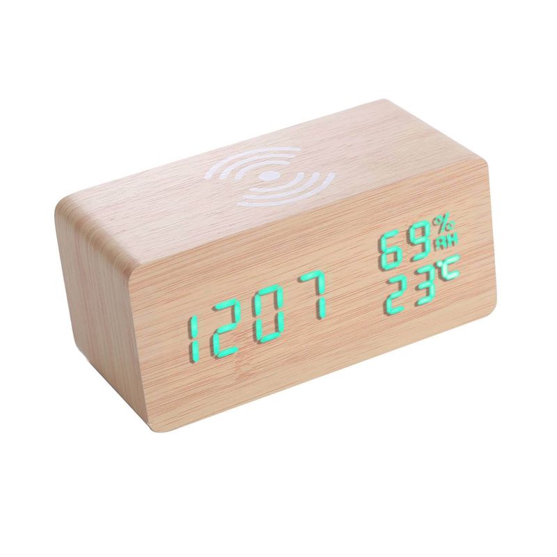 SOHOGAR - Reloj digital de madera con carga inalámbrica para teléfonos