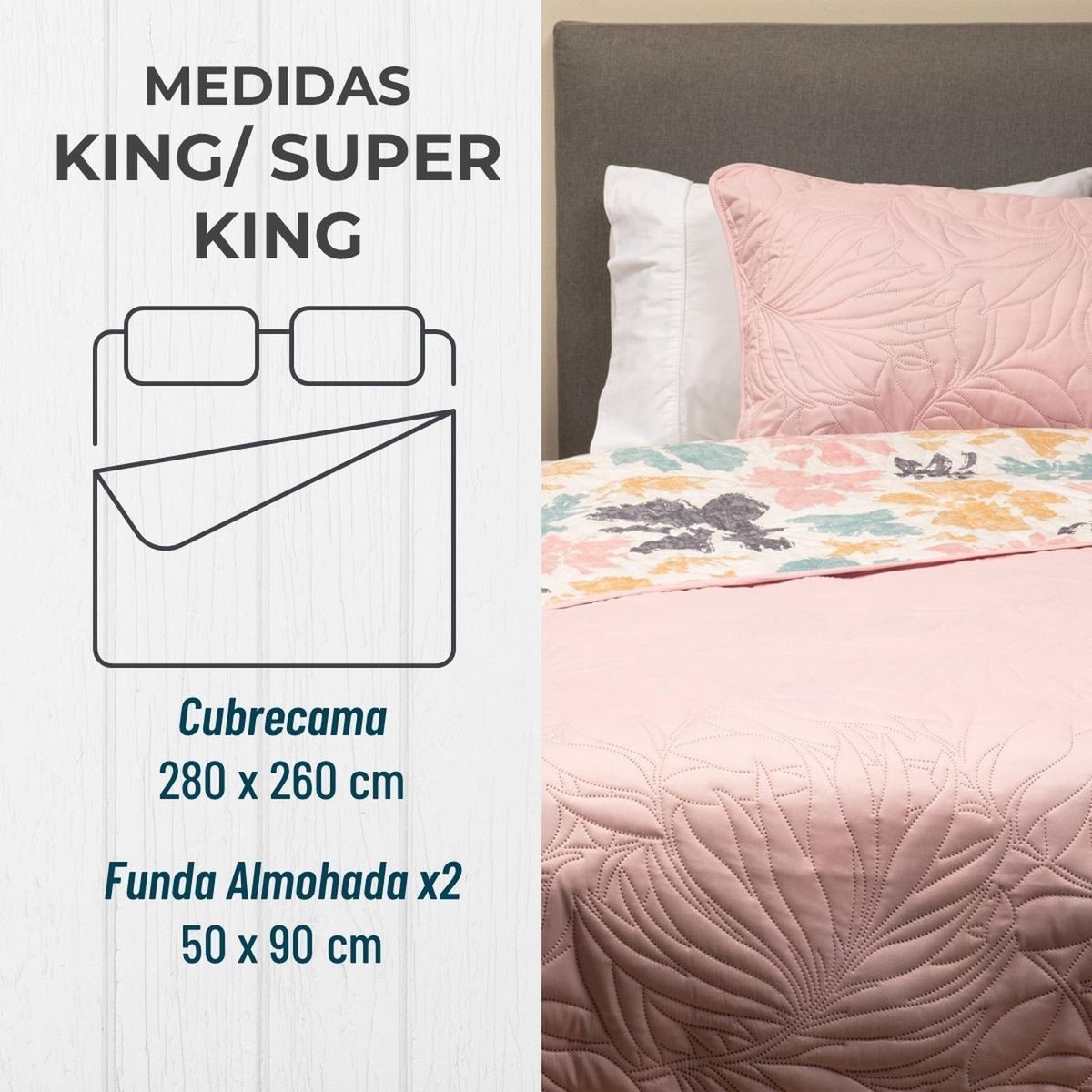 CASATUA - Cubrecama Cobertor Quilt Reversible Estampado King SuperKing
