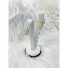 GENERICO - Aros Argolla 15 Mm Doble Circon Plata 925 Baño Oro Más Caja