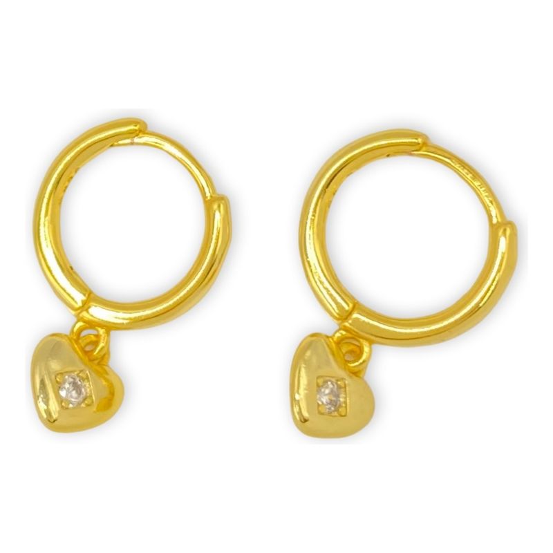 GENERICO - Aros Argolla Juvenil Corazon Circon Plata S925 Baño Oro