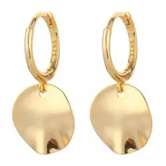 GENERICO - Aros Argolla Moneda Irregular Colgante Plata S925 Baño Oro