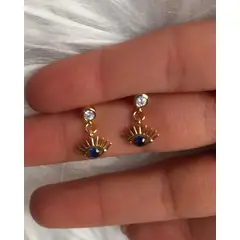 GENERICO - Aros Colgante Ojo Turco Protección Plata S925 Baño En Oro