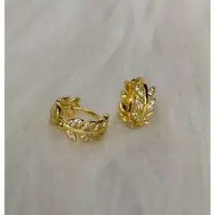 GENERICO - Delicados Aros Argolla Pequeños Hojitas Plata S925 Baño Oro