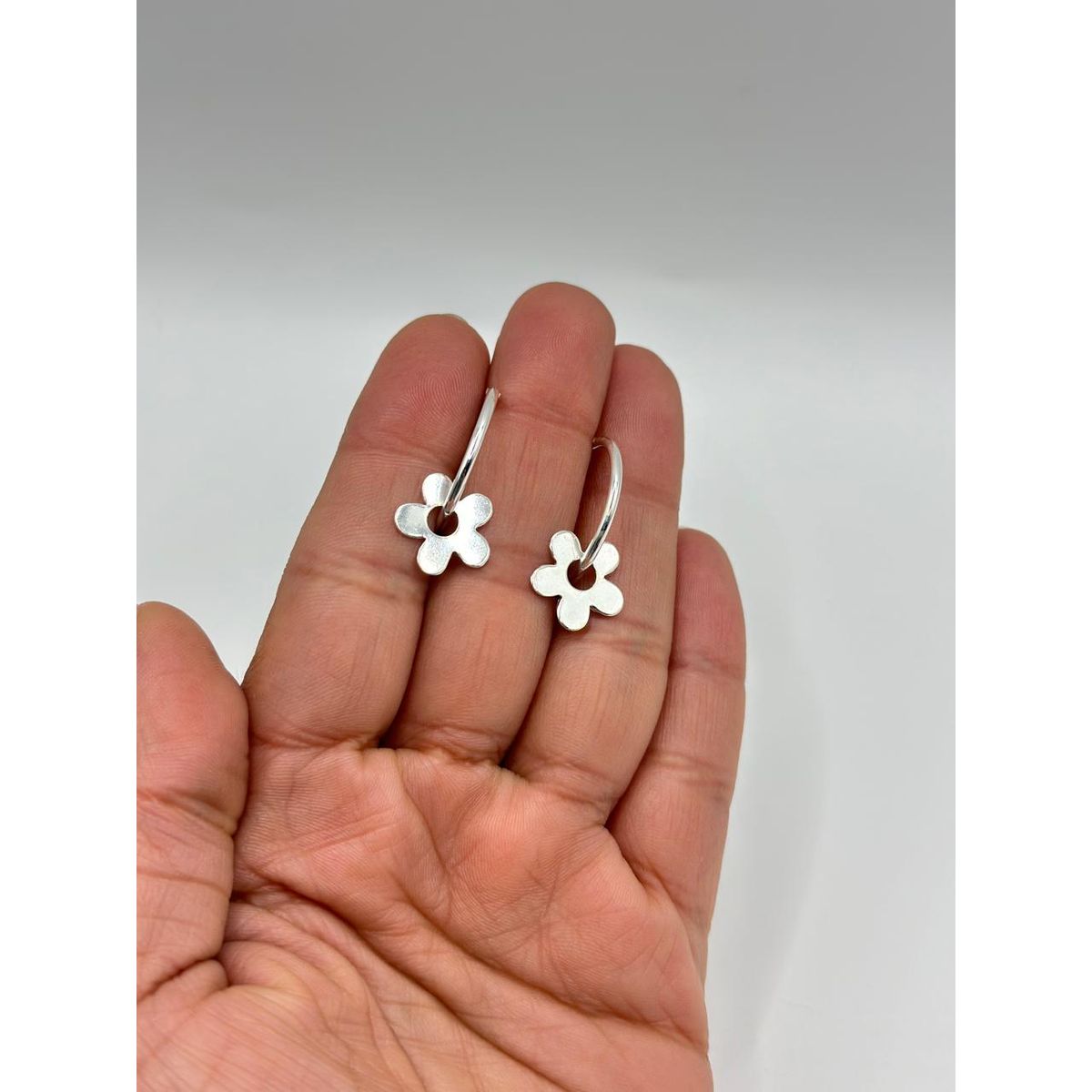 GENERICO - Aro Argolla Lisa Flor Colgante Plata Ley 925  Mas Estuche