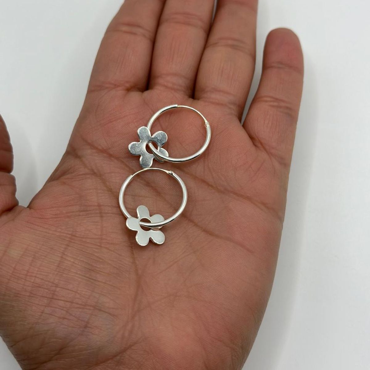 GENERICO - Aro Argolla Lisa Flor Colgante Plata Ley 925  Mas Estuche