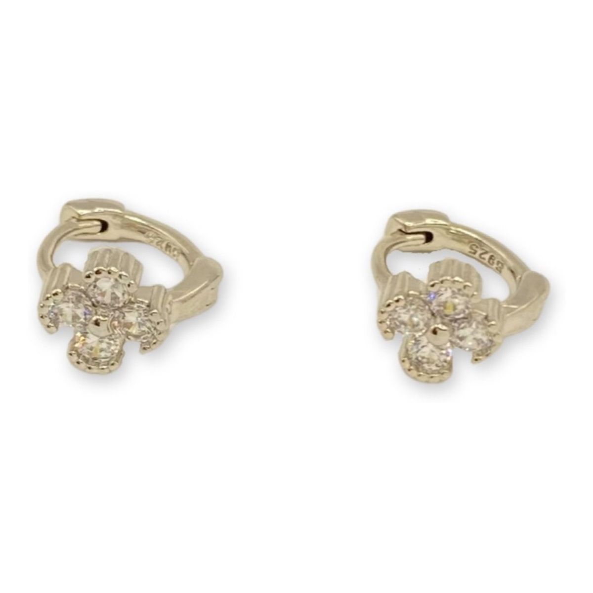 GENERICO - Aro Argolla Flor Circones Pequeño  Baño Plata S925 + Caja