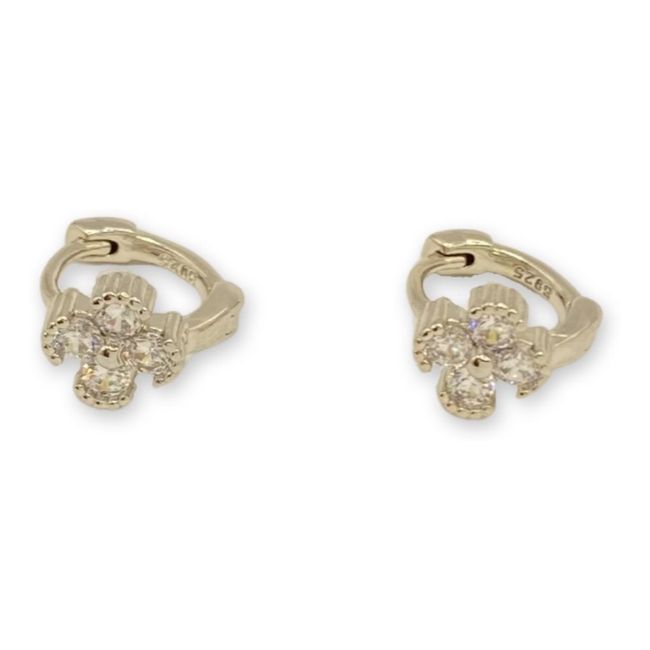 GENERICO - Aro Argolla Flor Circones Pequeño  Baño Plata S925 + Caja