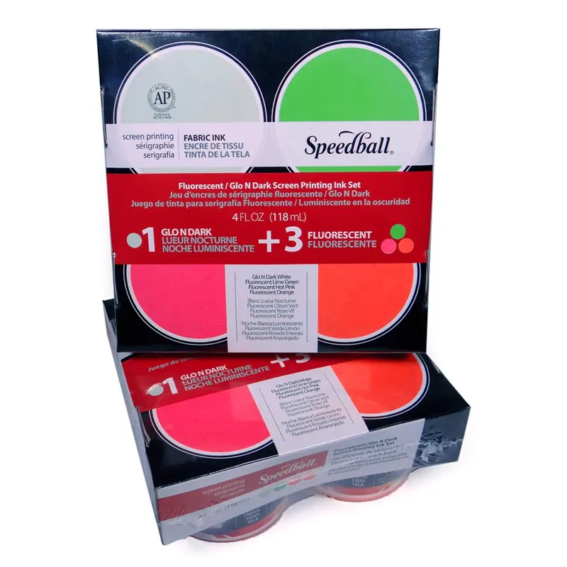 SPEEDBALL - 4 Pinturas Serigráficas 120ml Fluor Y Glo N' Dark Speedball
