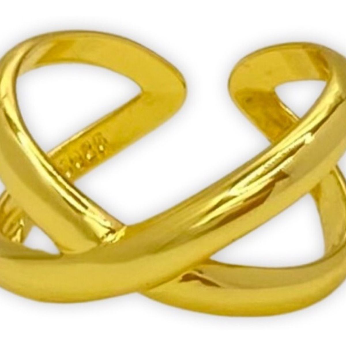 GENERICO - Anillo Cruzado Elegante Ajustable Plata S925 Baño Oro Caja
