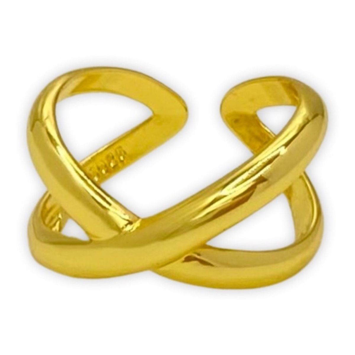 GENERICO - Anillo Cruzado Elegante Ajustable Plata S925 Baño Oro Caja