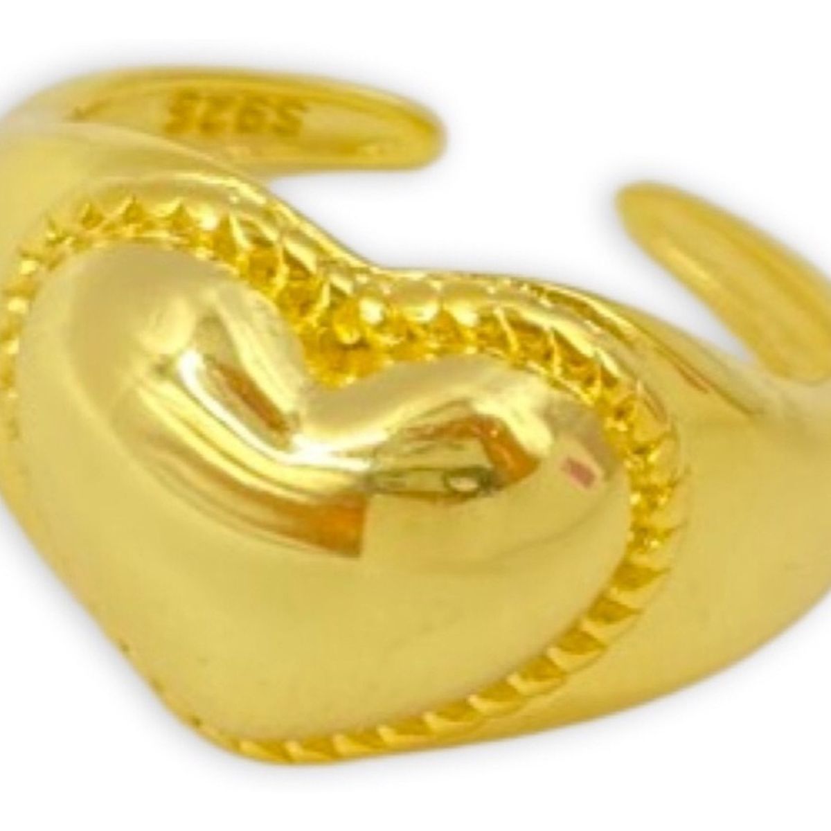 GENERICO - Anillo Corazón Inflado Sello Ajustable Plata S925 Baño Oro