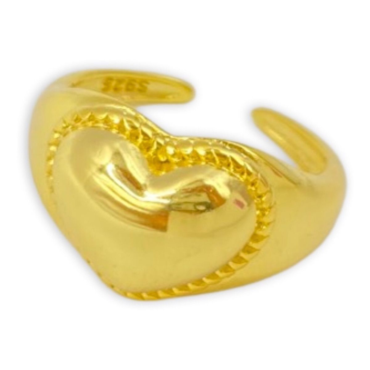 GENERICO - Anillo Corazón Inflado Sello Ajustable Plata S925 Baño Oro