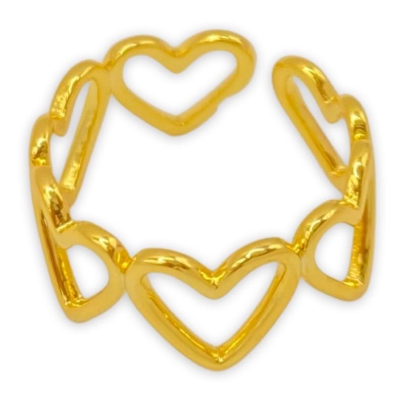 GENERICO - Anillo Corazones Sin Fin Ajustable Plata S925 Baño Oro +caja