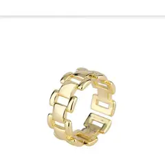 GENERICO - Anillo Cadena Ajustable Elegante Plata S925 Baño Oro Caja