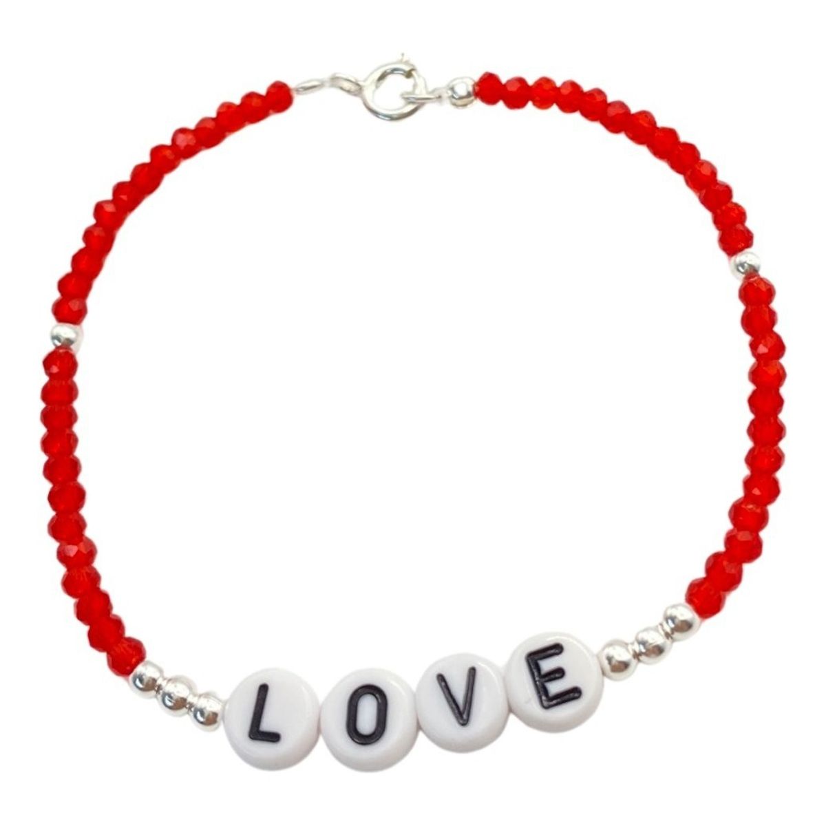 GENERICO - Pulsera Love Cristales Rojos Plata Ley 925 +caja
