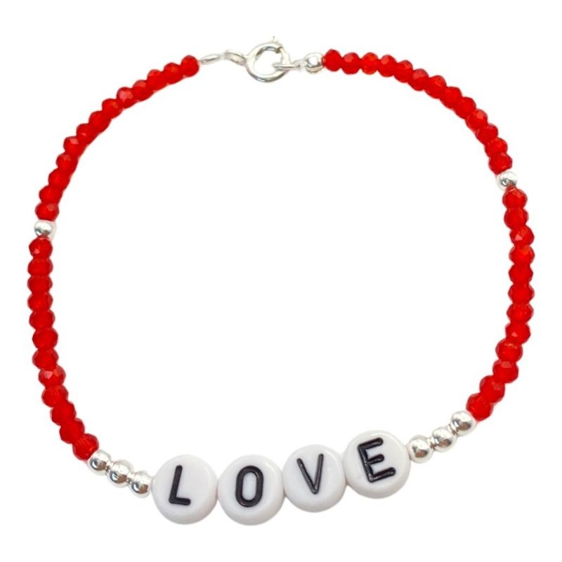 GENERICO - Pulsera Love Cristales Rojos Plata Ley 925 +caja