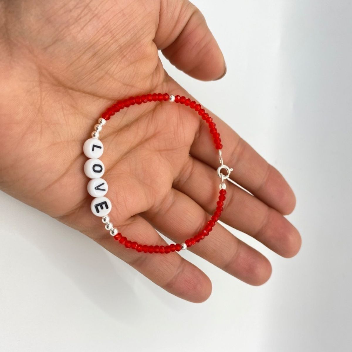 GENERICO - Pulsera Love Cristales Rojos Plata Ley 925 +caja