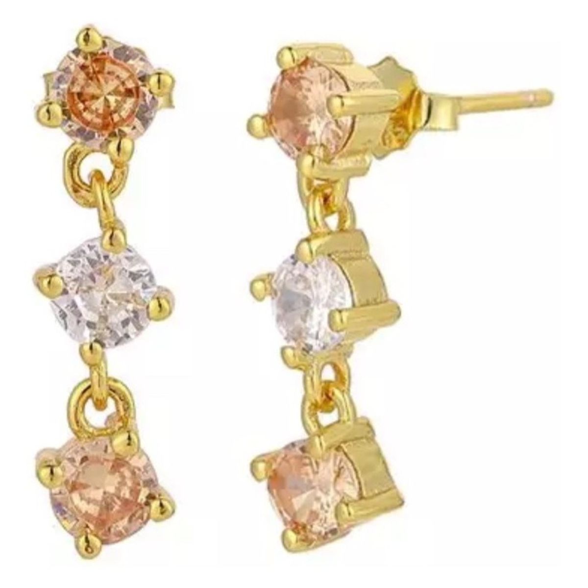 GENERICO - Aros Colgante Circones Plata Ley S925 Baño En Oro Mas Caja