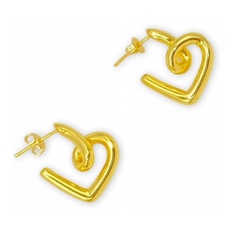 GENERICO - Aros Corazón Tubo Dama Entorchado Plata S925 Baño Oro Caja