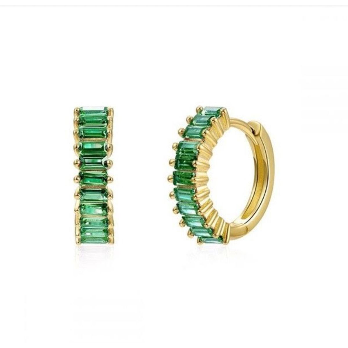 GENERICO - Aros Argolla Piedra Verde Pequeños Plata S925 Baño Oro Caja